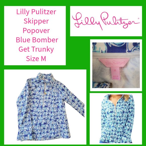 Lilly Pulitzer Skipper Popover 3/4 Zip - Get Trunky Bomber Blue - Size M - Picture 1 of 6